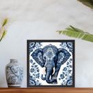 Quadro Elefante Floral Estilo Azulejo Português - 33x33cm - com vidro
