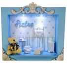 Quadro Enfeite De Porta Maternidade Cenário Led - Azul bb com Branco menino