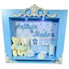 Quadro Enfeite Porta Maternidade Cenário Led - Gemeos Azul bb e branco