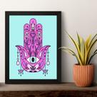 Quadro Esotérico Olho Grego Com Hamsa 45x34cm Quadro Esotérico Olho Grego Com Hamsa 45x34cm
