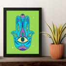 Quadro Esotérico Olho Grego e Hamsa 45x34cm