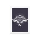 Quadro Espaço Sideral Disco Voador Moldura Branca 22x32cm