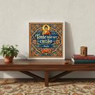 Quadro Estilo Azulejo Frase Buda 33x33cm Mold Branca Vidro