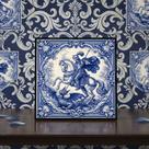 Quadro Estilo Azulejo São Jorge 33x33cm Mold Branca