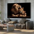 Quadro família de leão com 1 filhotes FUNDO PRETO