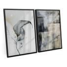 Quadro Flor E Pinceladas Cinzas Abstrato Moderno Para Quarto - Bimper Quadros