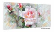 Quadro Flor Rosa Branca Sala Quarto Em Tecido 120x60 3 peças Quadro Flor Rosa Branca Sala Quarto Em Tecido 120x60 3 peças