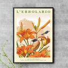 Quadro Floral Laranja Com Passarinho 45x34cm
