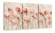 Quadro Flores Tulipas Para Sala Efeito Mármore 120x60 Tecido