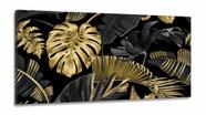 Quadro Folhas Douradas Tropical Conjunto em Tecido Canvas 130x60