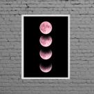 Quadro Fotografia Fases Da Lua Rosa 33x24cm - com vidro