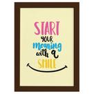 Quadro Frase de Motivação Morning Smile Moldura Marrom 33x43