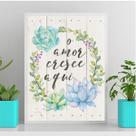 Quadro Frase O Amor Cresce Aqui 45x34cm - com vidro