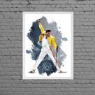 Quadro Freddie Mercury Queen Aquarela 45x34cm - com vidro