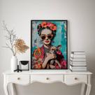 Quadro Frida Kahlo Com Pinscher 24x18cm - com vidro