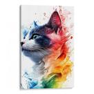 Quadro Gato Envolto em Pinceladas de Arco-Íris