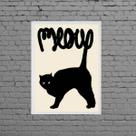 Quadro Gato Preto Meow 24x18cm