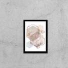 Quadro Geométrico Hexágonos Rosinhas 24x18cm