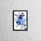 Quadro Geométrico Triângulos Azuis II 33x24cm - com vidro Quadro Geométrico Triângulos Azuis II 33x24cm - com vidro