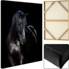 Quadro Grande Cavalo Corcel Negro Tela De Madeira E Tecido Grande 60x90