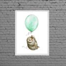 Quadro Infantil Bicho Preguiça Com Balão 45x34cm - com vidro