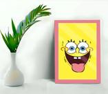Quadro Infantil Bob Esponja Sala Quarto C/ Vidro 33x25cm A4