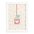 Quadro Infantil Coruja Baby Passarinho Moldura Branca 22x32