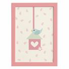 Quadro Infantil Coruja Baby Passarinho Moldura Rosa 22x32cm
