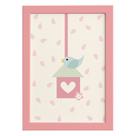 Quadro Infantil Coruja Baby Passarinho Moldura Rosa 22x32cm