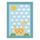 Quadro Infantil Dinossauro Baby 2 Amarelo 22x32 Moldura Azul