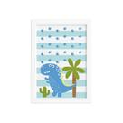 Quadro Infantil Dinossauro Baby Azul 22x32cm Moldura Branca