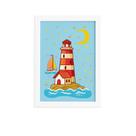 Quadro Infantil Farol do Mar Moldura Branca 22x32cm