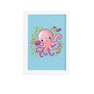 Quadro Infantil Fundo do Mar Polvo Moldura Branca 22x32cm