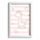 Quadro Infantil Girafa Rosa 22x32cm Moldura Branca