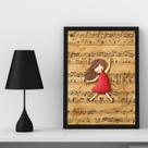 Quadro Infantil Música Menina Com Partitura 45x34cm