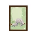 Quadro Infantil Rinoceronte Família Moldura Marrom 22x32cm