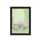 Quadro Infantil Rinoceronte Família Moldura Preta 33x43cm