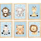 Quadro Infantil Safari 6 Un A4 Vidro E Pendurador.