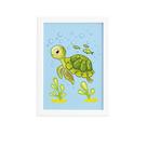 Quadro Infantil Tartaruga Fundo do Mar Moldura Branca 22x32