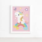 Quadro Infantil Unicórnio e Borboleta 33x43 Moldura Branca