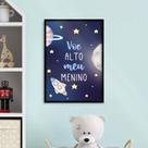 Quadro Infantil Voe Alto Foguete Espaço 33x24cm - com vidro