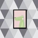 Quadro Jacarezinho Verde e Rosa 24x18cm - com vidro Quadro Jacarezinho Verde e Rosa 24x18cm - com vidro