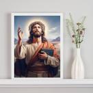 Quadro Jesus Com Bíblia Sagrada 45x34cm - com vidro