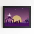 Quadro Jesus Presépio 3 Reis Magos Moldura Preta 60x40cm