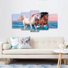Quadro Kit 5 Peças Cavalos na Praia Animais Paisagem 125x60
