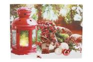 Quadro Lanterna em Madeira 1L 2AA 40x30x1,8cm Decoração de Natal