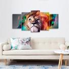 Quadro Leão Colorido Moderno Para Sala Quarto 5 Peças Quadro Leão Colorido Moderno Para Sala Quarto 5 Peças