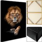 Quadro Leao Cores Vivas Grande 60x90 Tela Madeira e Tecido Borda Infinita