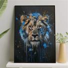 Quadro Leão Tinta Azul 33x24cm - com vidro Quadro Leão Tinta Azul 33x24cm - com vidro