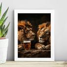 Quadro Leões Tomando Cerveja 45x34cm - com vidro